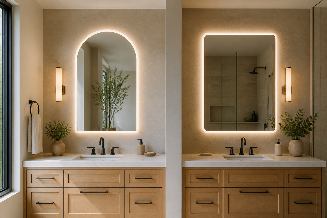 Arched and rectangle LED bathroom mirrors compared