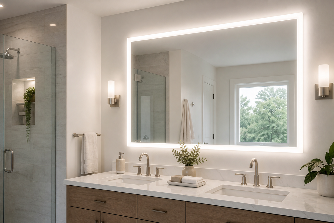 Bathroom mirror with lights in a U.S. bathroom