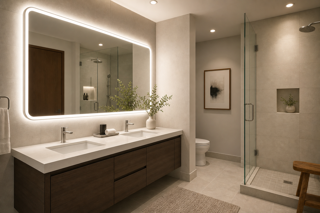 LED bathroom mirror brightening a bathroom with no natural light