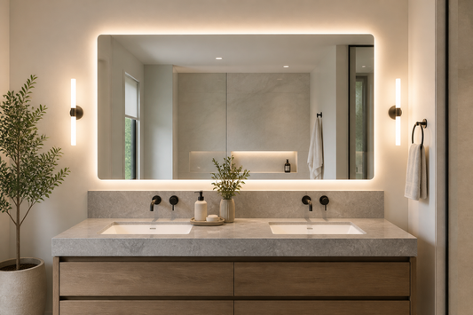 LED mirror setup for a double sink vanity