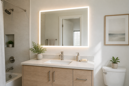 LED mirror for a rental bathroom