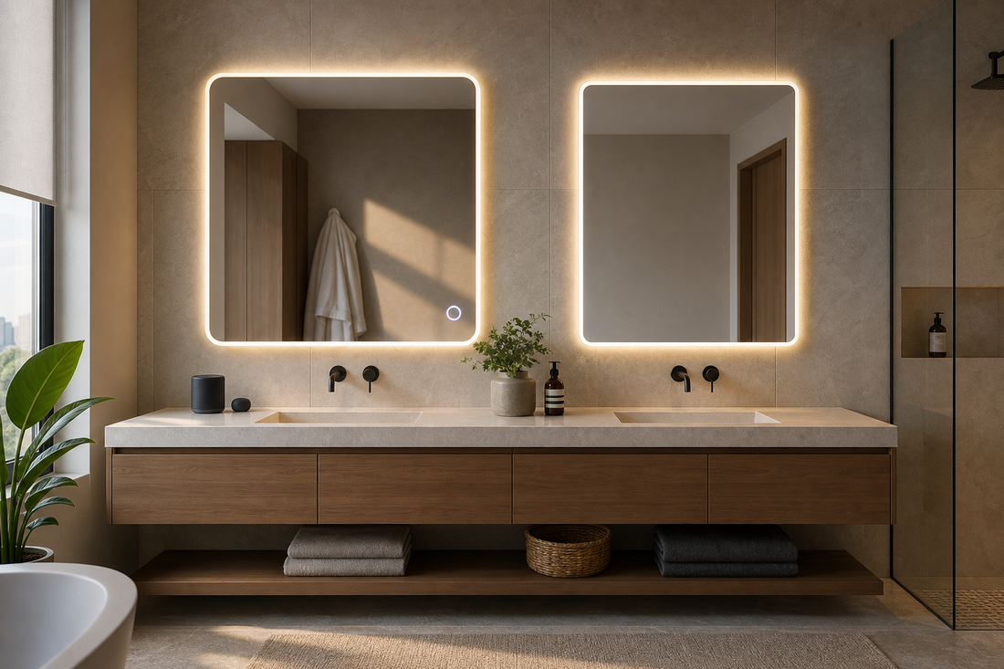 Bluetooth LED bathroom mirror compared with a regular LED mirror