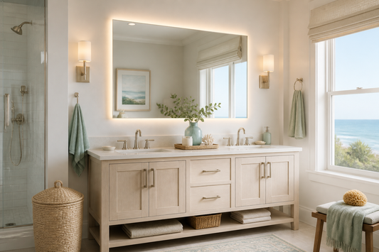 LED mirror in a coastal bathroom