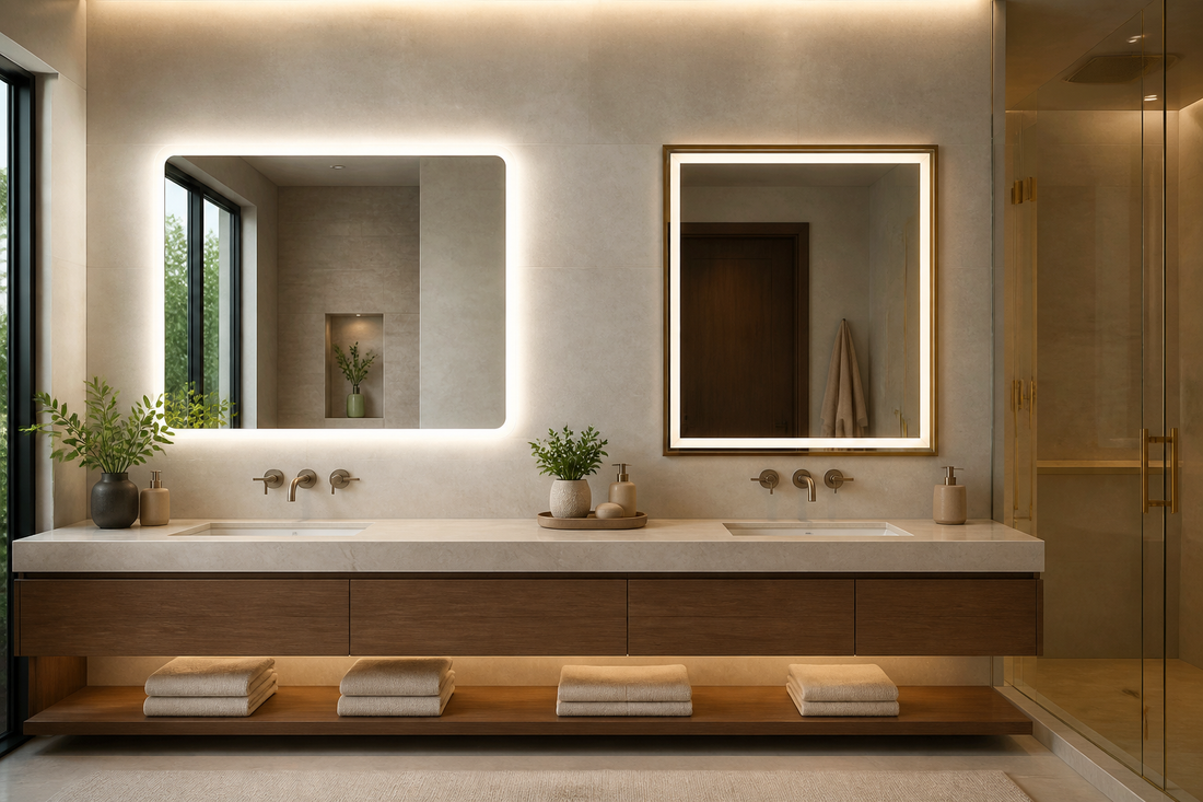 Frameless and framed LED bathroom mirrors