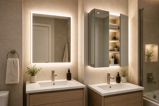 LED medicine cabinet compared with a flat LED mirror