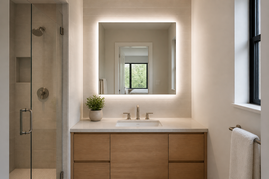 LED mirror placement in a small bathroom