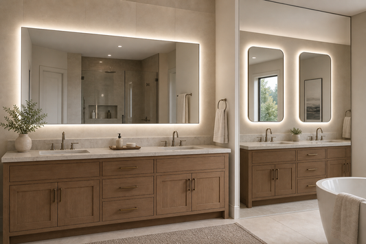 One wide LED mirror versus two mirrors above a 72-inch double vanity
