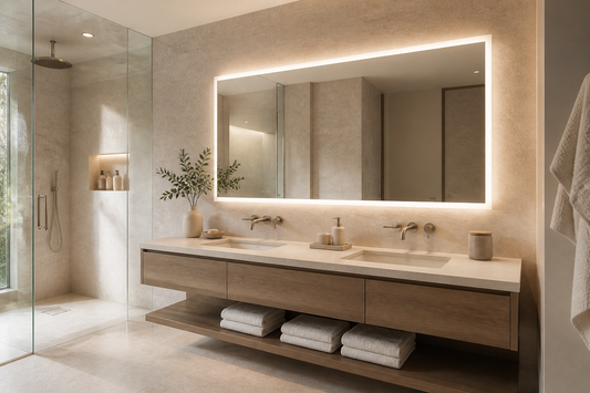 Quiet luxury bathroom with an LED mirror