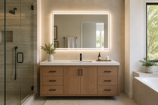 LED mirror sized for a 54-inch bathroom vanity