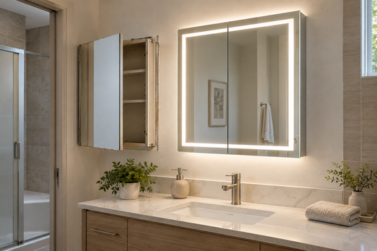 Replacing a bathroom mirror cabinet with an LED cabinet