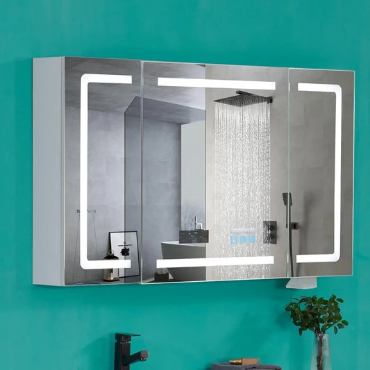 Large LED Medicine Cabinet with Smart Mirror,48" Wide with Bluetooth Speaker, Clock & Temperature Display, UC04