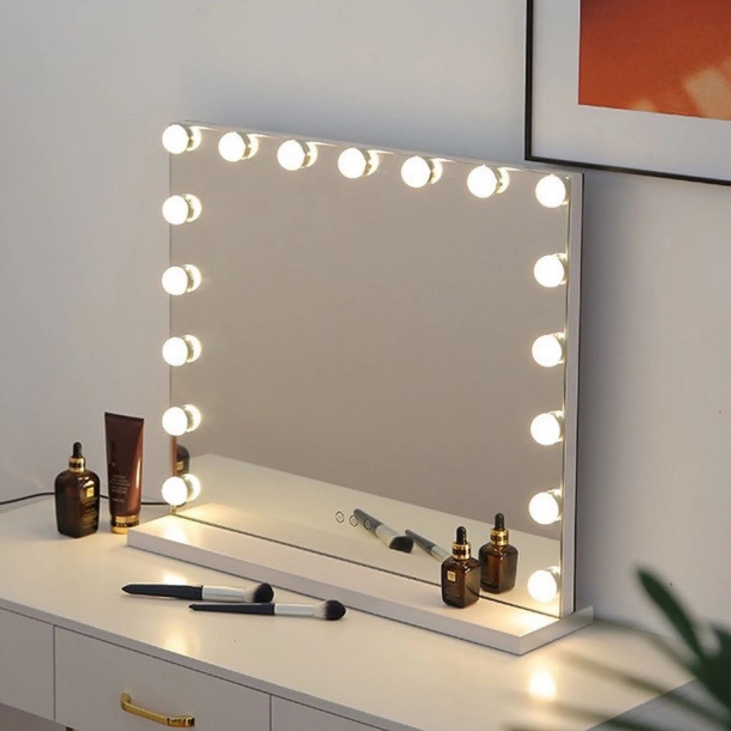 Large Hollywood Makeup Mirror with 17 LED Bulbs – 3 Color Modes for Dressing Table