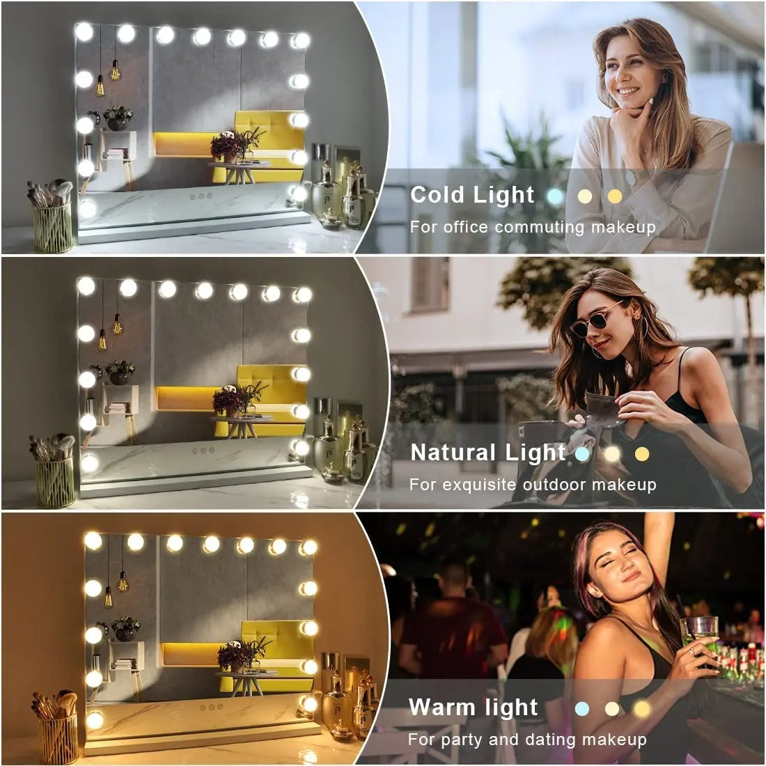 Large Hollywood Makeup Mirror with 17 LED Bulbs – 3 Color Modes for Dressing Table