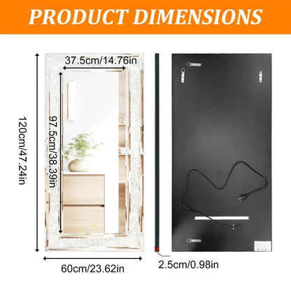 Full-Length Wall Mirror with RGB LED Lights – Decorative Rectangle Large 48x24" Vanity Mirror for Bathroom, Living Room & Cloakroom