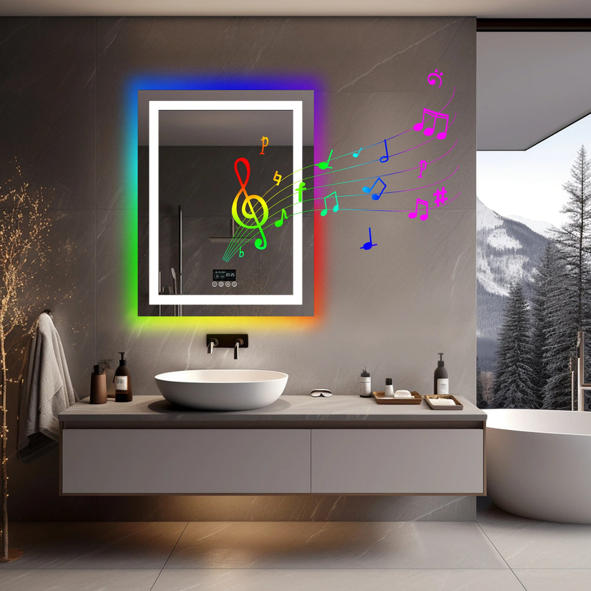 Smart Rectangle Glitzy RGB LED Bathroom Mirror With Bluetooth Speakers ...
