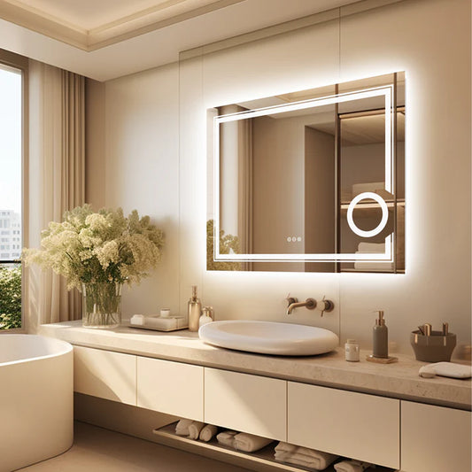 Double lights Smart LED Rectangle Bathroom Mirror with 3X Magnifier