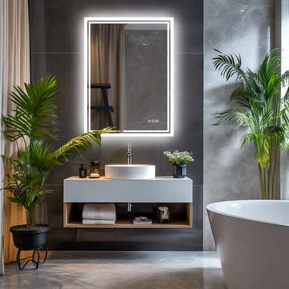 Backlit  Rectangular Large LED Bathroom Vanity Mirror, Dimmable, Touch Control, Waterproof