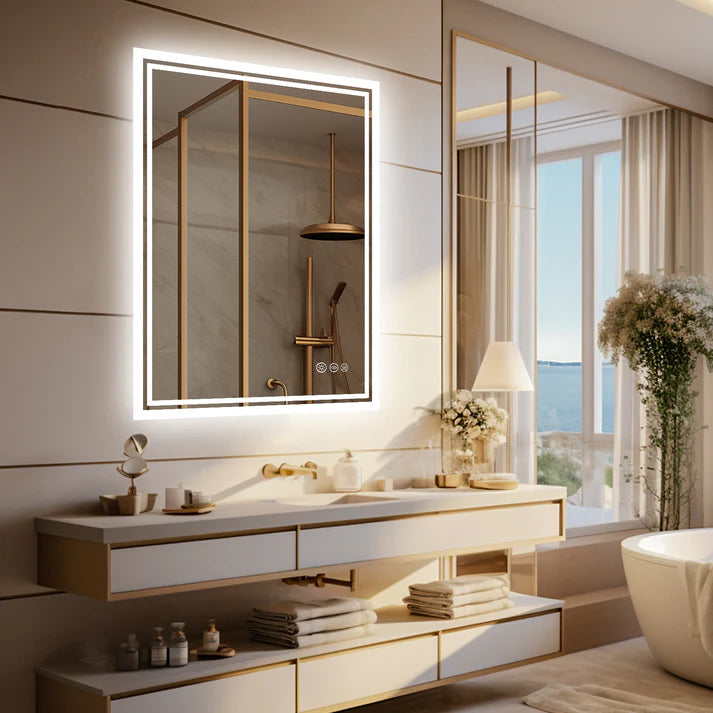 Backlit  Rectangular Large LED Bathroom Vanity Mirror, Dimmable, Touch Control, Waterproof