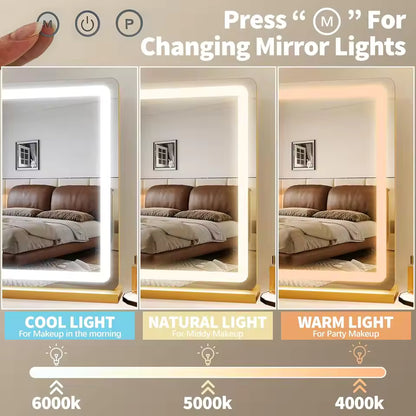 23"x18" Hollywood Vanity Mirror with LED Lights, 3 Color Modes & Adjustable Brightness in Gold - M010