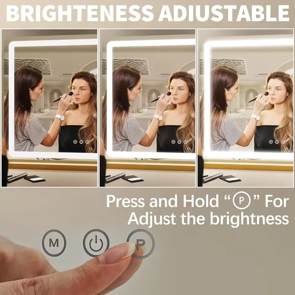 23"x18" Hollywood Vanity Mirror with LED Lights, 3 Color Modes & Adjustable Brightness in Gold - M010