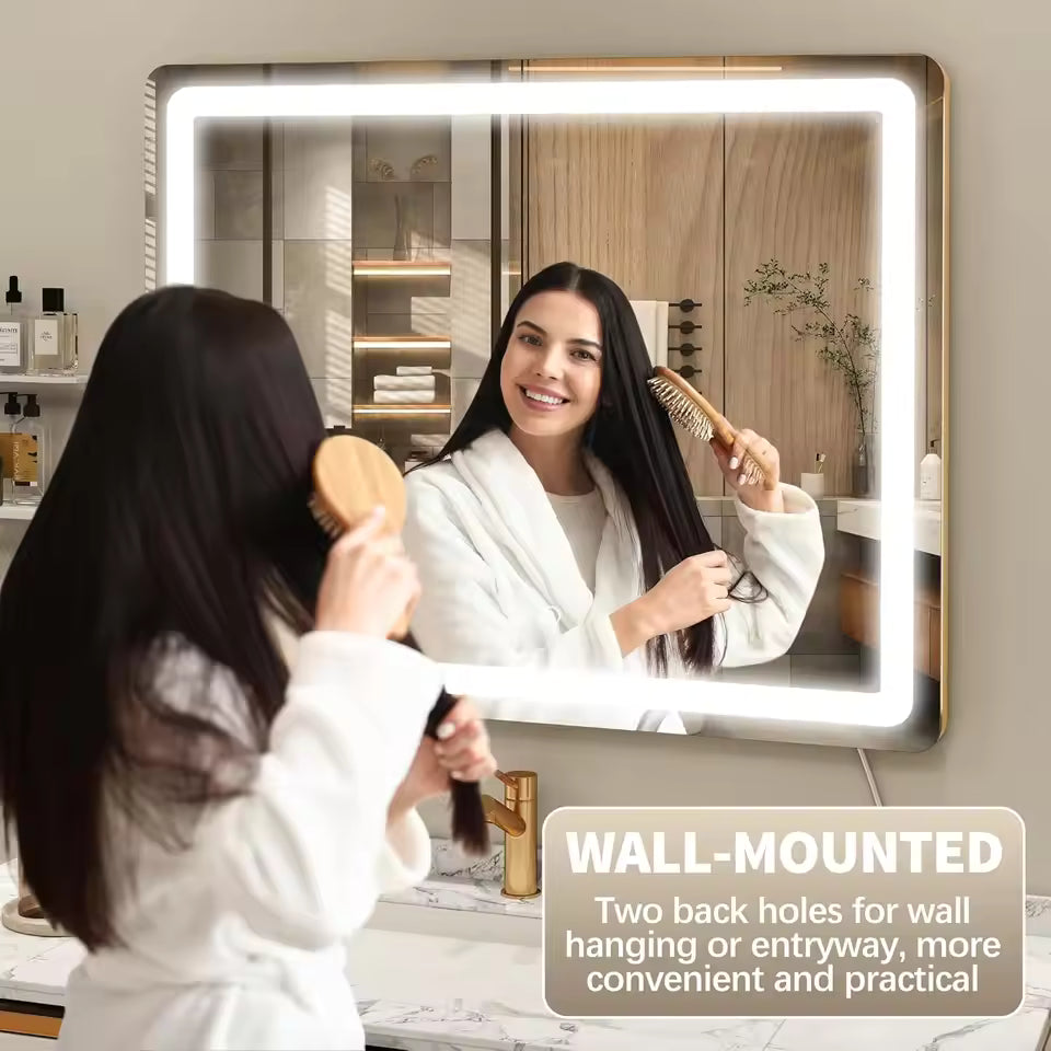 23"x18" Hollywood Vanity Mirror with LED Lights, 3 Color Modes & Adjustable Brightness in Gold - M010