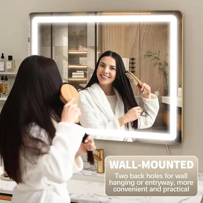 23"x18" Hollywood Vanity Mirror with LED Lights, 3 Color Modes & Adjustable Brightness in Gold - M010