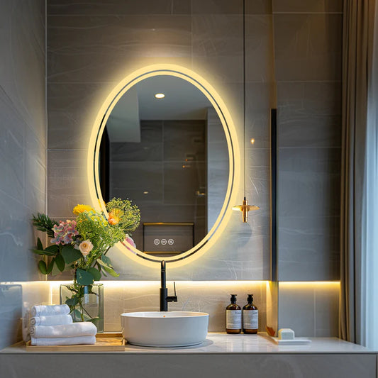 Backlit Light Oval LED Makeup Bathroom Mirror, Wall Mounted Vanity Mirror, Frameless ,Anti-Fog