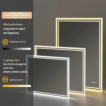 Backlit  Rectangular Large LED Bathroom Vanity Mirror, Dimmable, Touch Control, Waterproof