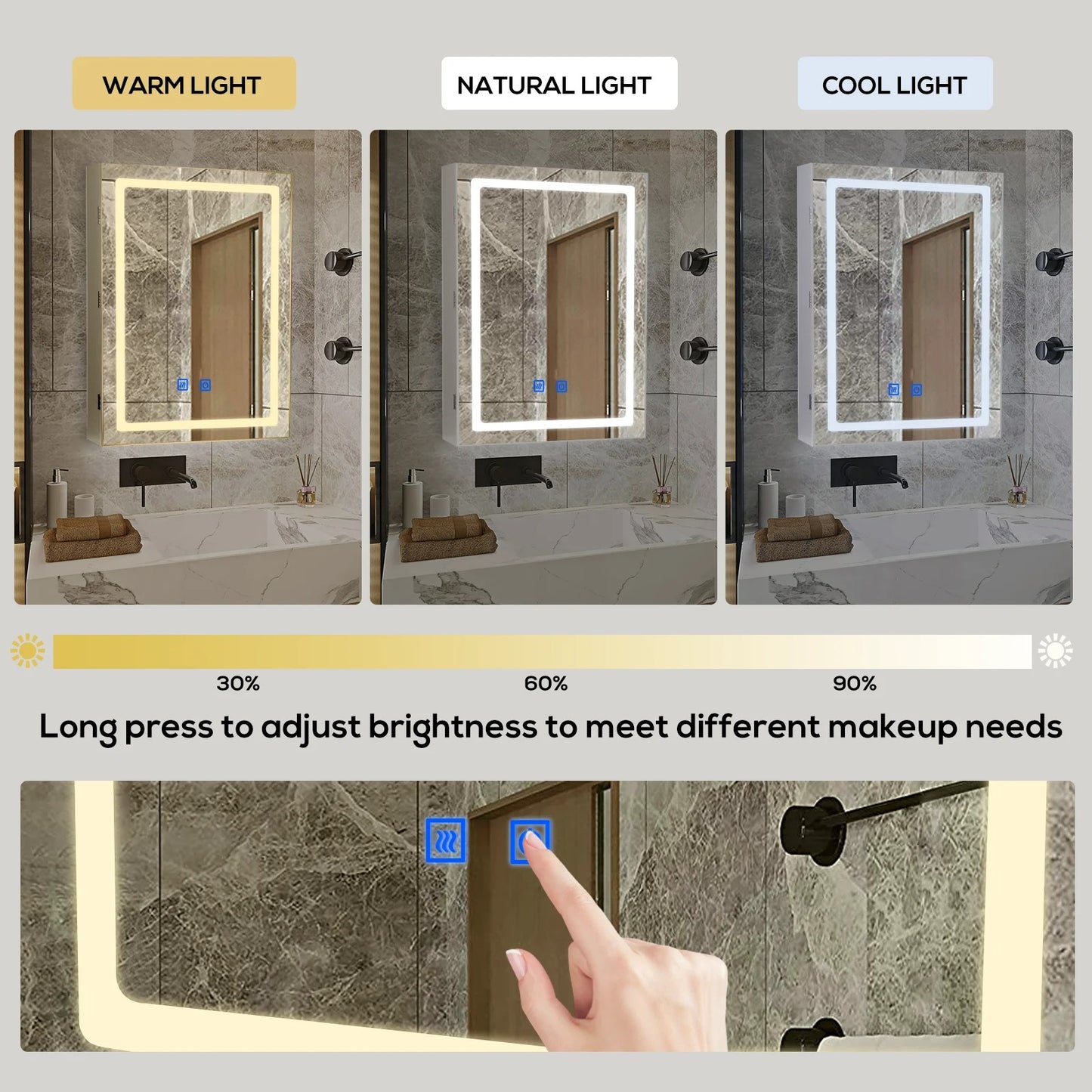 LED Mirror Bathroom Medicine Cabinet – Adjustable Storage, Defogger & 3-Color Dimmable Lighting, UC02