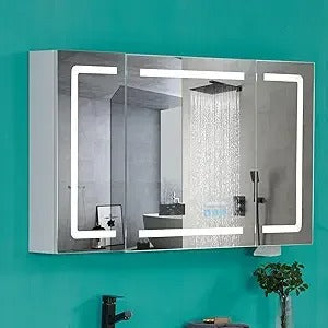 Large LED Medicine Cabinet with Smart Mirror,48" Wide with Bluetooth Speaker, Clock & Temperature Display, UC04