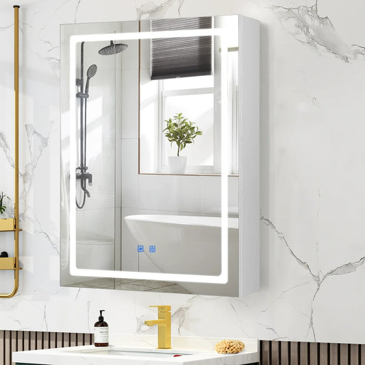 LED Mirror Bathroom Medicine Cabinet – Adjustable Storage, Defogger & 3-Color Dimmable Lighting, UC02
