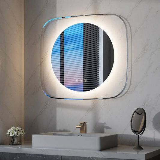 Modern LED Bathroom Mirror with 3-Color Dimmable Backlit and Anti-Fog Feature, 32x28"