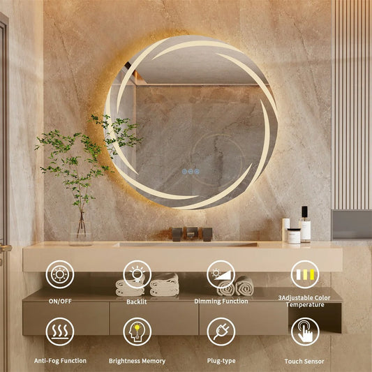 HaloGlow Round Backlit Bathroom Mirror With Anti-fog