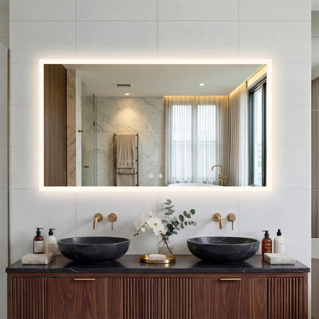 Large Backlit Rectangle Bathroom Mirror with Touch Sensor & Anti-Fog Function
