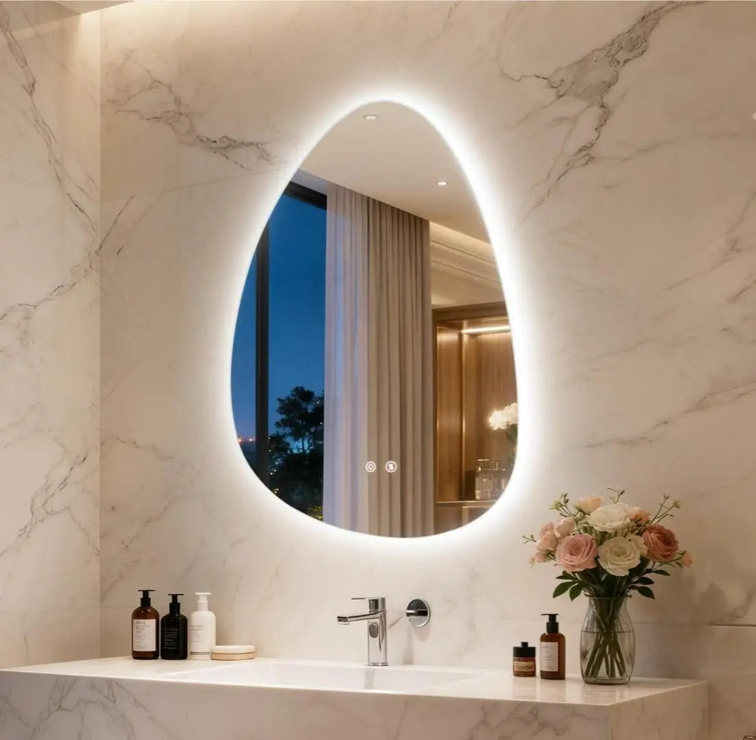 Irregular Illuminated Backlit LED Bathroom Mirror, 3 Colors Setting Anti-fog