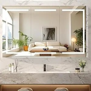 Extra Large 60 x 36 Inch Bathroom Medicine Cabinet with LED Mirror – 3-Door Wall-Mounted Storage Cabinet，UC03