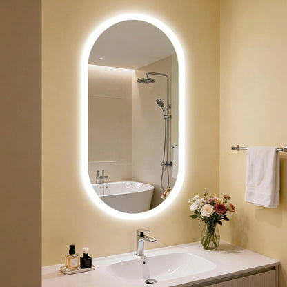 Long Oval LED Bathroom Mirror, Backlit Illuminated Bathroom Vanity Mirror, Memory Function Anti-Fog