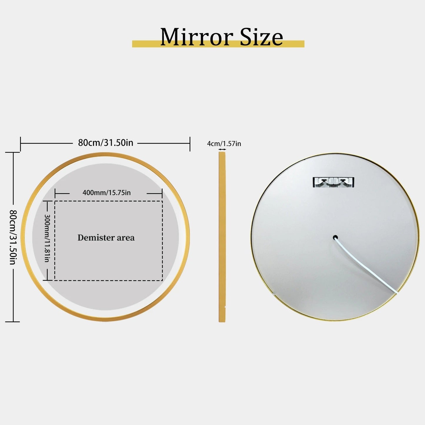 Golden Frame Round,Front Light LED Smart Bathroom Illumination Mirror, Wall Mounted, Anti-Fog