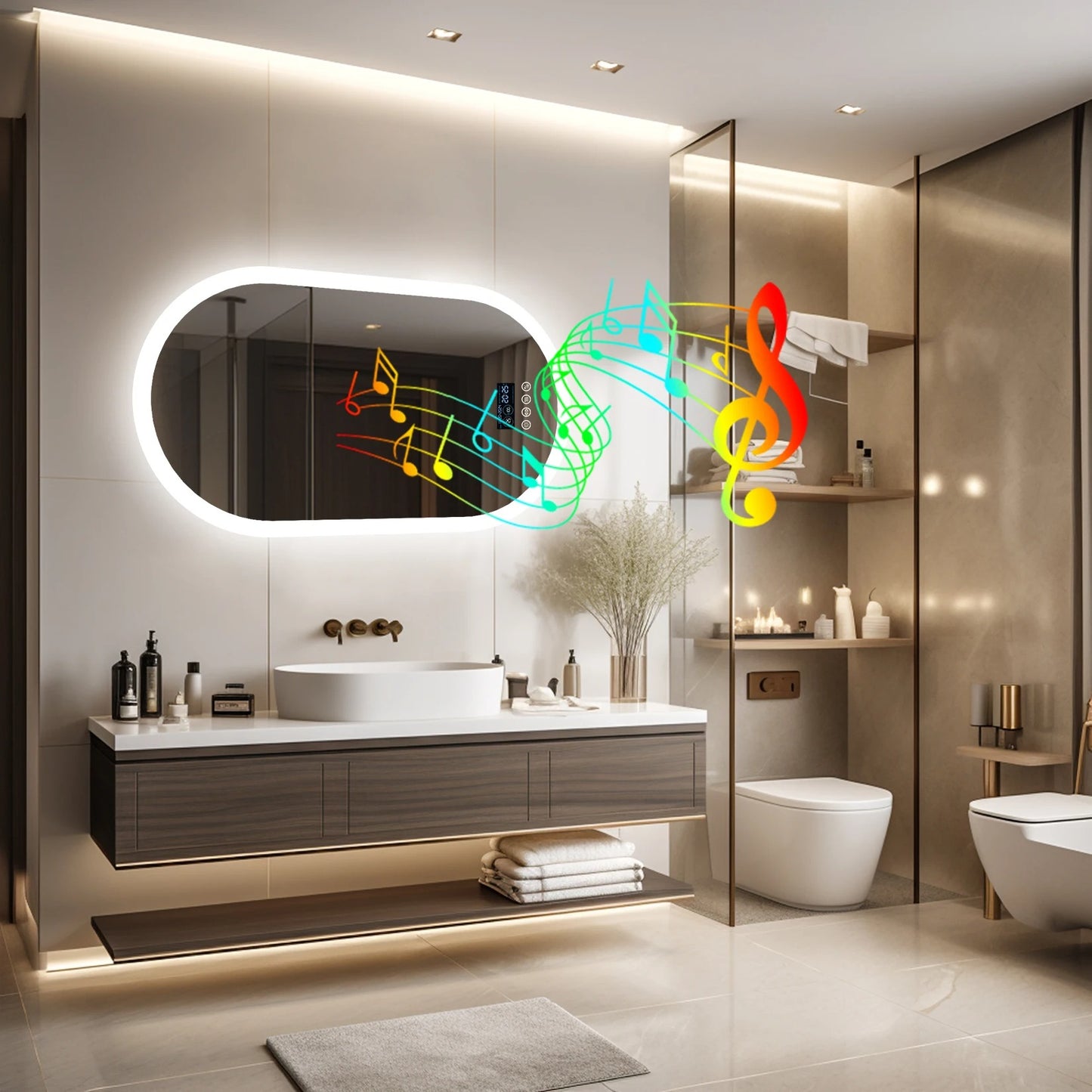 Oval Smart LED Bathroom Mirror with Bluetooth Speaker – Touch Sensor & Anti-Fog Design