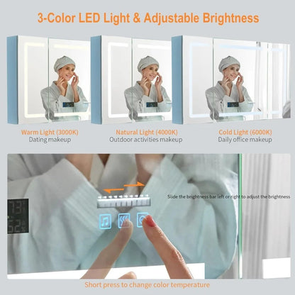 Large LED Medicine Cabinet with Smart Mirror,48" Wide with Bluetooth Speaker, Clock & Temperature Display, UC04
