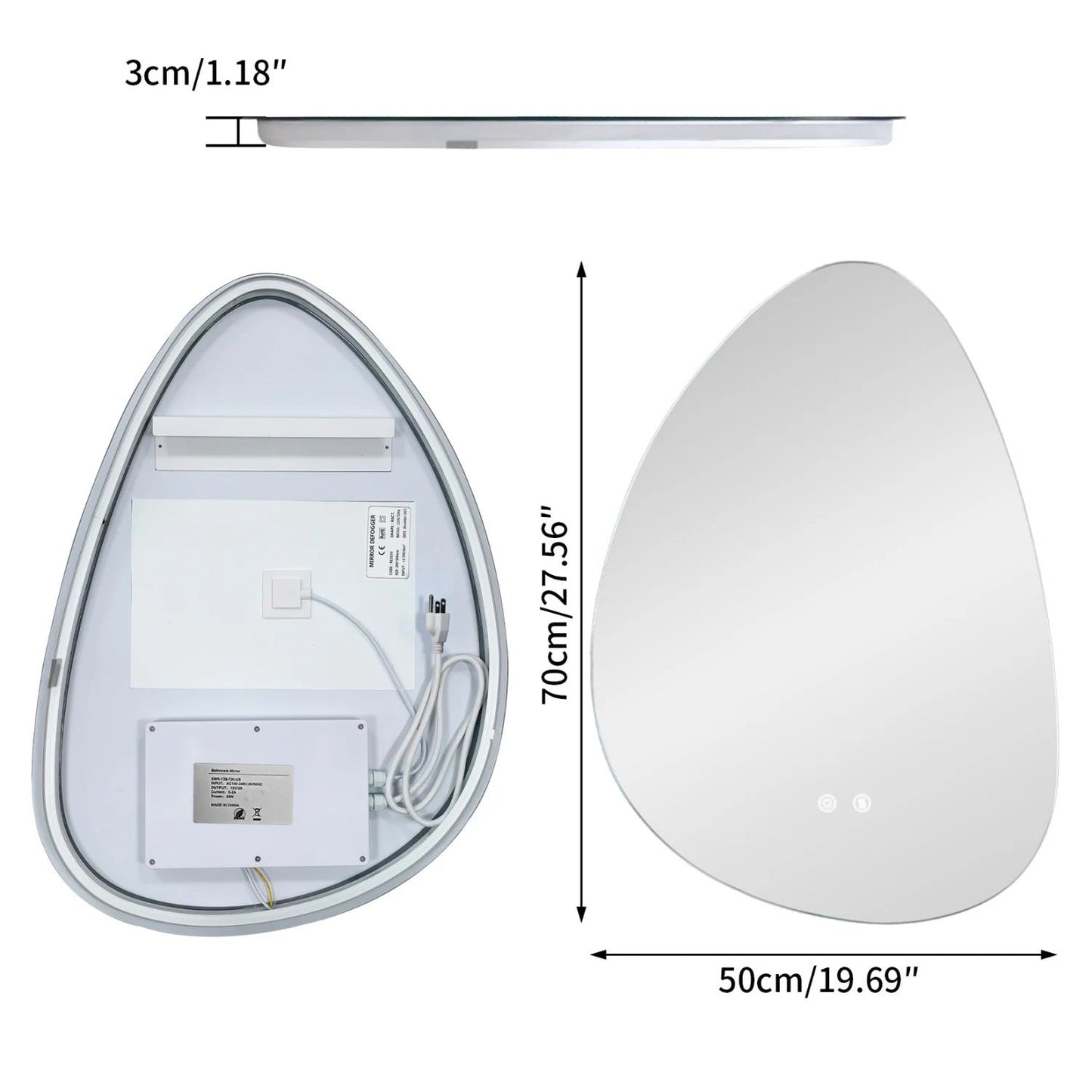 Irregular Illuminated Backlit LED Bathroom Mirror, 3 Colors Setting Anti-fog