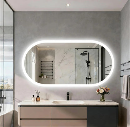 Long Oval LED Bathroom Mirror, Backlit Illuminated Bathroom Vanity Mirror, Memory Function Anti-Fog