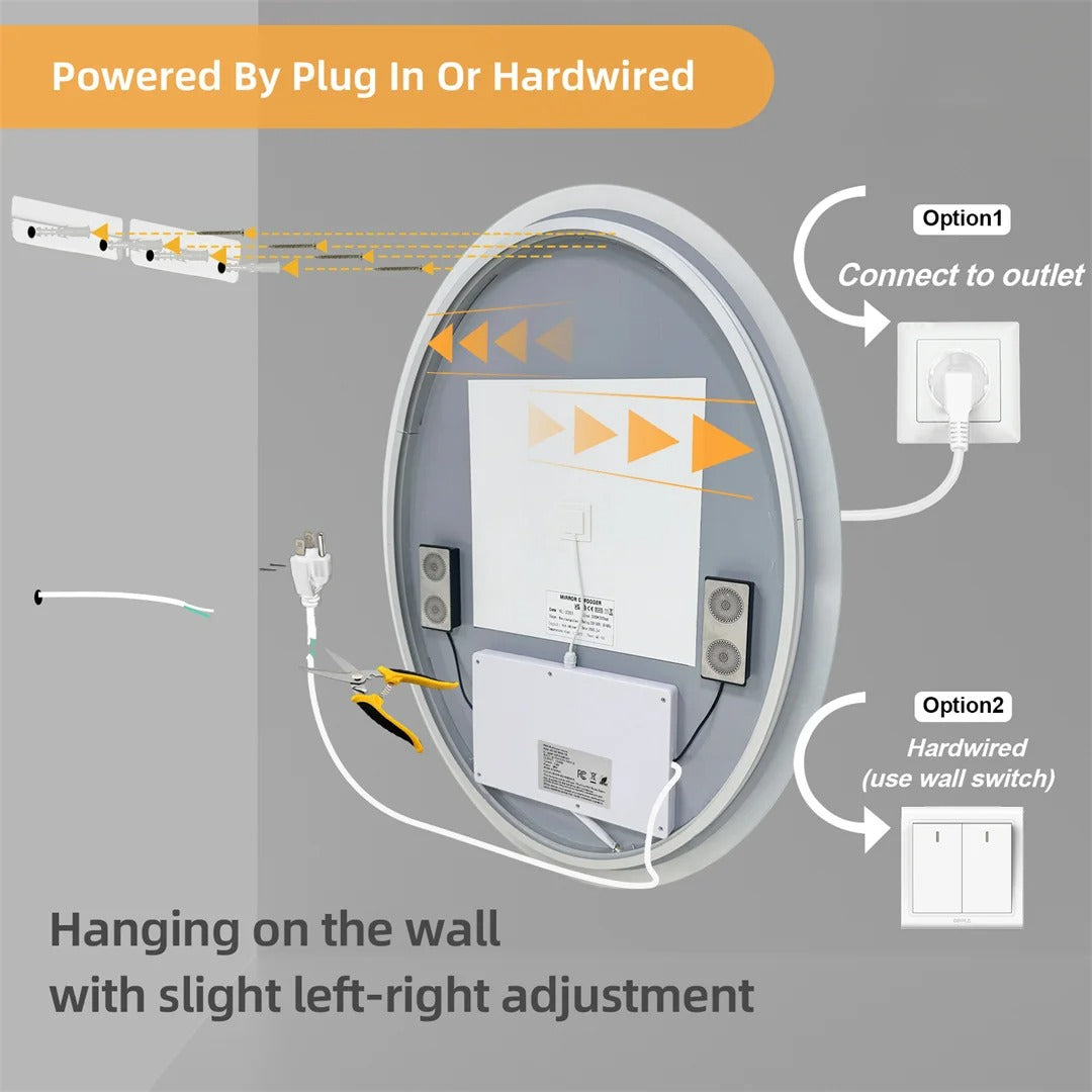Oval Smart Bluetooth LED Bathroom Mirror with Double NdFeB Speakers,Smart Memory Dimming Lighted Anit-fog Mirror