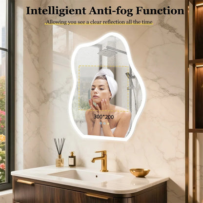Cloud-Shaped Crystal LED Bathroom Mirror with 3-Color Backlight – 24x32" Backlit Fogless Vanity Mirror