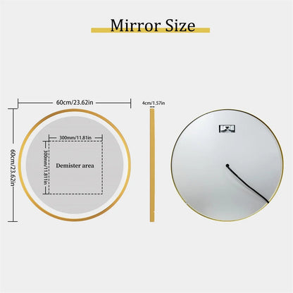 Golden Frame Round,Front Light LED Smart Bathroom Illumination Mirror, Wall Mounted, Anti-Fog