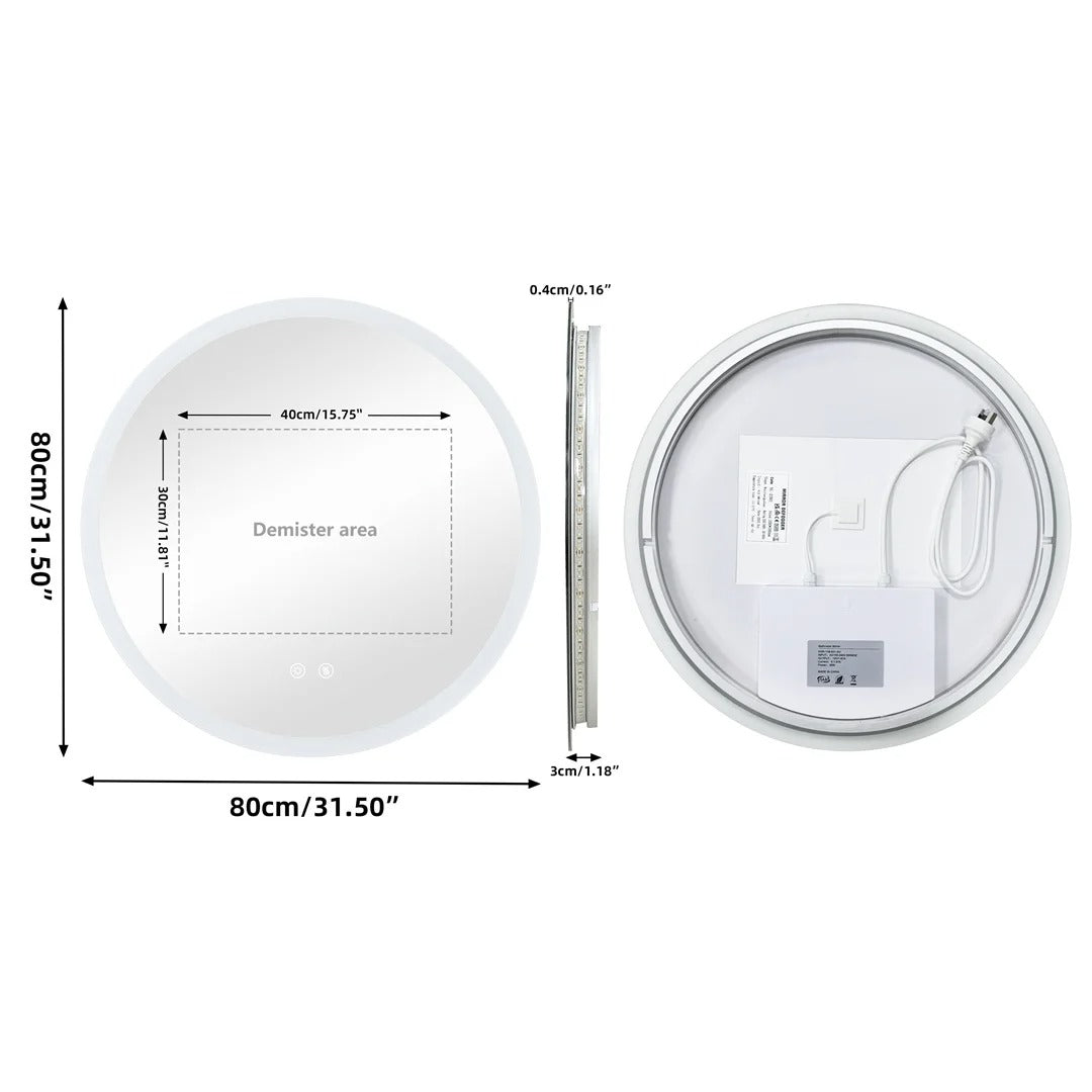 Backlit Round LED Bathroom Mirror, Dimmable Anti-Fog Waterproof Vanity Mirror