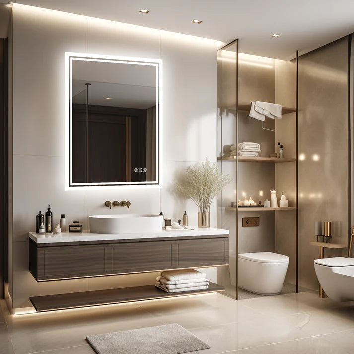 Backlit  Rectangular Large LED Bathroom Vanity Mirror, Dimmable, Touch Control, Waterproof