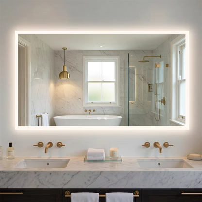 Large Backlit Rectangle Bathroom Mirror with Touch Sensor & Anti-Fog Function