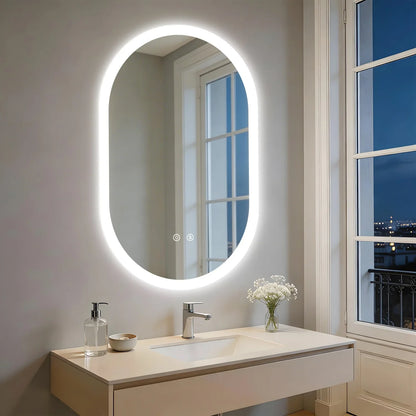 Long Oval LED Bathroom Mirror, Backlit Illuminated Bathroom Vanity Mirror, Memory Function Anti-Fog