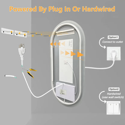 Long Oval LED Bathroom Mirror, Backlit Illuminated Bathroom Vanity Mirror, Memory Function Anti-Fog